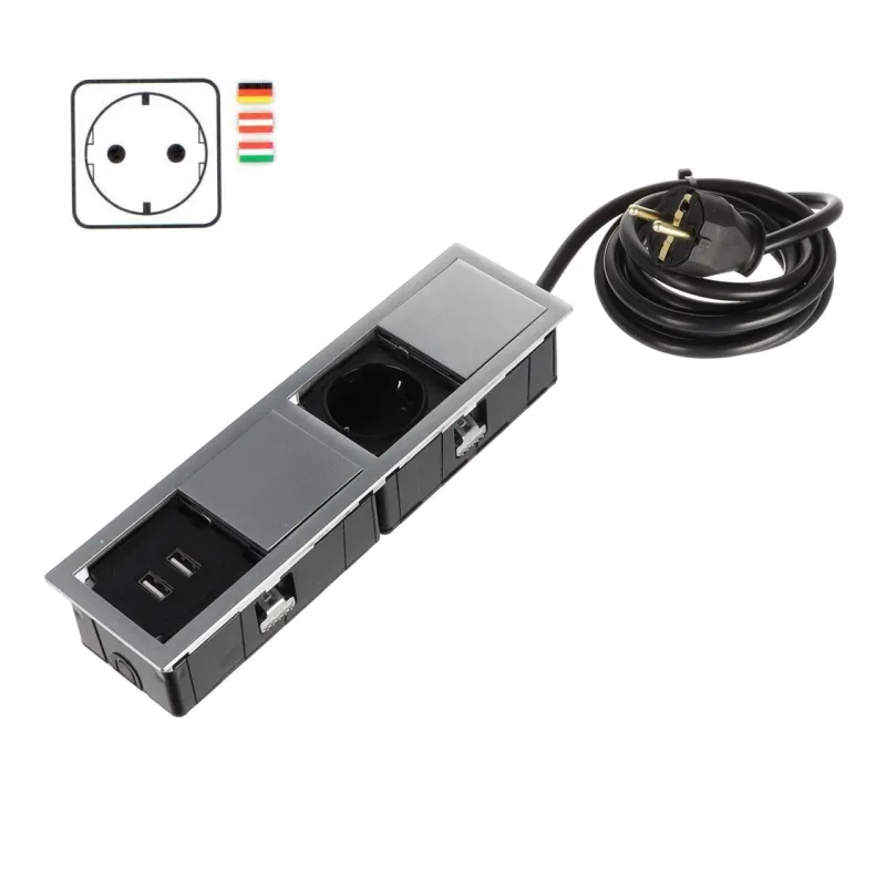 Presa elettrica VersaHit Mono Combi SCHUKO 1 x 230V + USB A / Acciaio inox