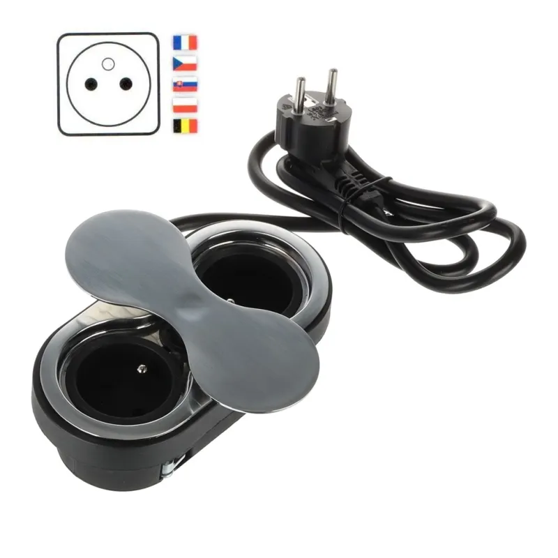 Presa da incasso SWING 2 x 230 V FRENCH / Acciaio inox