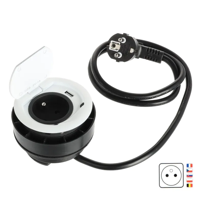 Presa da incasso RING FRENCH 1 x 230 V + 1 x USB / Bianco opaco