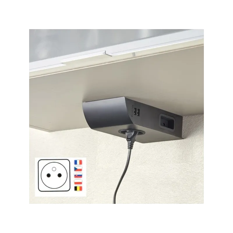 Presa da incasso BORN FRENCH 2 x 230 V + 2 x USB / Nero opaco