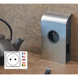 Presa da incasso BORN FRENCH 2 x 230 V + 2 x USB / Acciaio inox