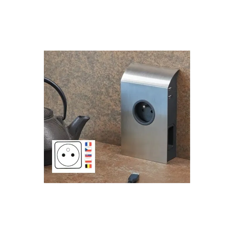 Presa da incasso BORN FRENCH 2 x 230 V + 2 x USB / Acciaio inox