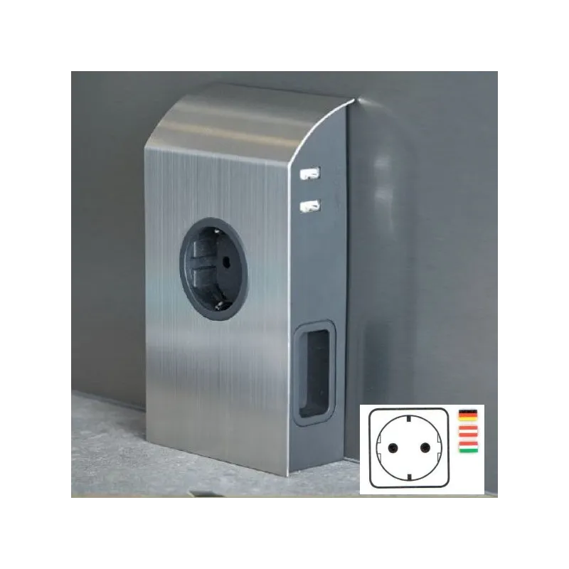 Presa da incasso BORN SCHUKO 2 x 230 V + 2 x USB / Acciaio inox