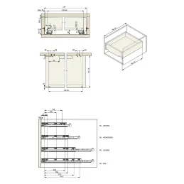 Cassetto ad estrazione totale nascosto LUXON con chiusura ammortizzata e attacchi 3D / 40 kg