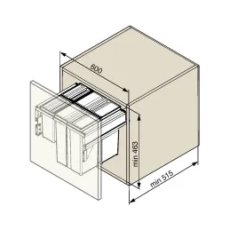 Pattumiera estraibile STAR 600 mm – 2×29 L + 2×8 L con supporti per ante / Antracite