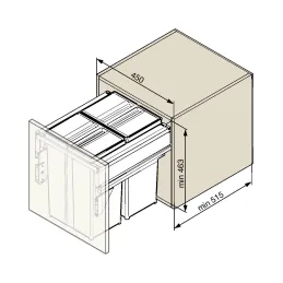 Pattumiera estraibile 450 mm – 2×29 L con attacchi per lo sportello / Antracite