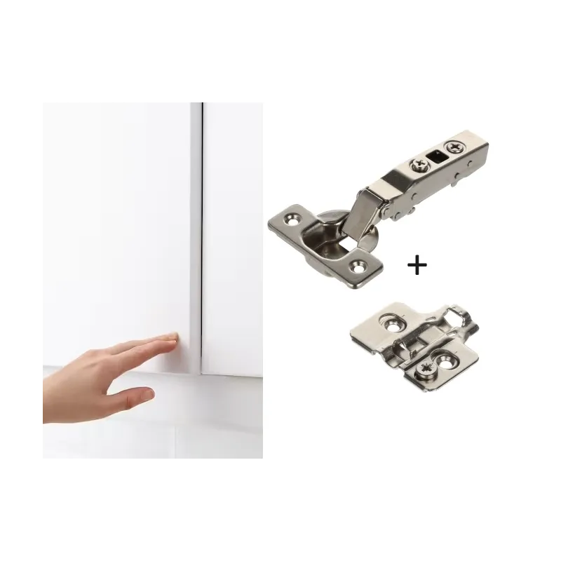 Cerniera per apertura push-to-open CLICK PUSH a battuta con piastra di montaggio 3D / Nichel