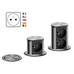 Presa elettrica a scomparsa Elevator 2x230V FRENCH / Acciaio inox