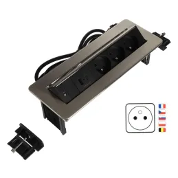 Presa elettrica a scomparsa LUNAR FRENCH 3x230V + ricarica USB A-C / Acciaio inox
