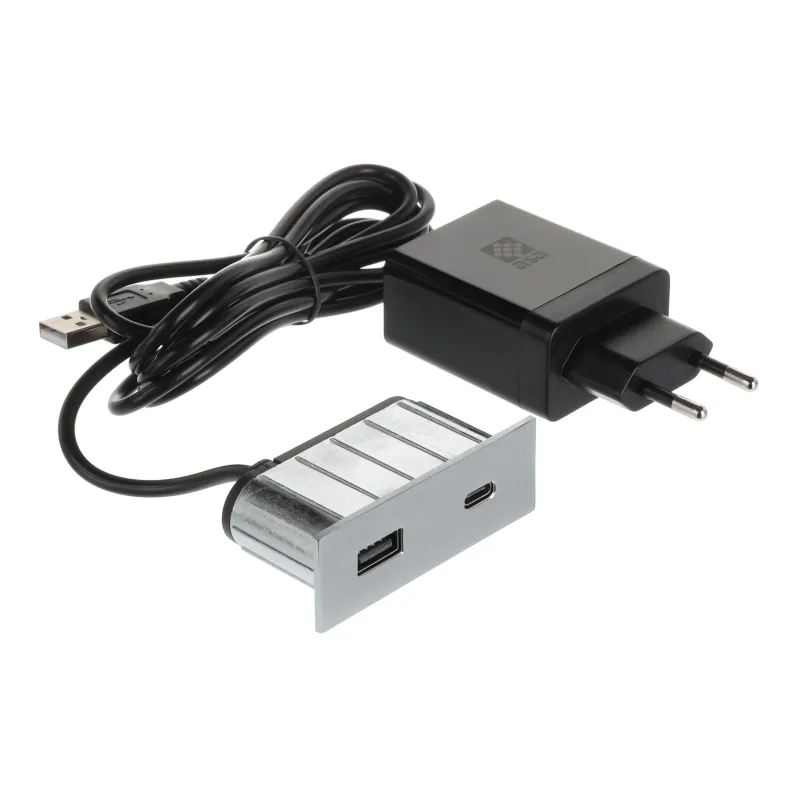 Presa elettrica con caricatore USB Square A+C / Acciaio inox