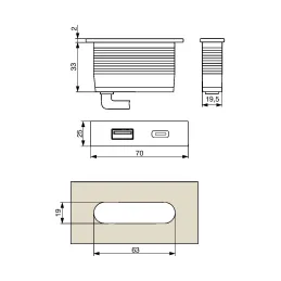 Presa elettrica con caricatore USB Square A+C / Nero opaco