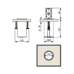 Presa estraibile SQUARE UP SCHUKO 1x230V + USB A-C / Acciaio inox