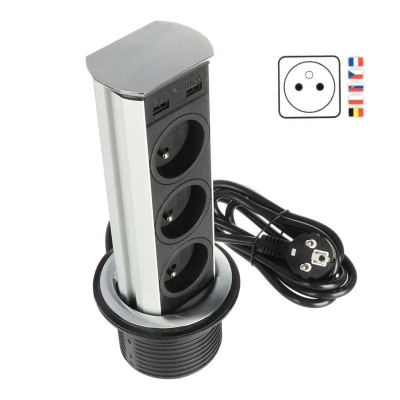 Presa estraibile BRICK FRENCH 3x230V + USB A / Acciaio inox