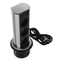 Presa estraibile BRICK SCHUKO 3x230V + USB A / Acciaio inox