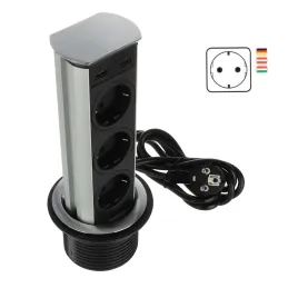 Presa estraibile BRICK SCHUKO 3x230V + USB A / Acciaio inox