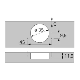 Cerniera semiapplicata con chiusura ammortizzata a 105° NOVISYS 45 / Silent system