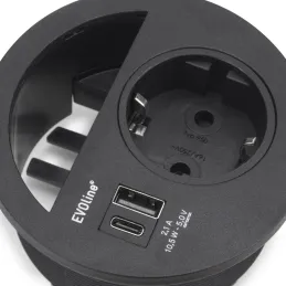 Presa da incasso per tavolo CIRCLE 80 SCHUKO 1x230V + USB A-C / Nera
