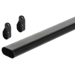Set di barra appendiabiti ovale da 1 m con 2 supporti / Nero opaco
