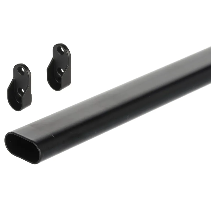Set di barra appendiabiti ovale da 1 m con 2 supporti / Nero opaco