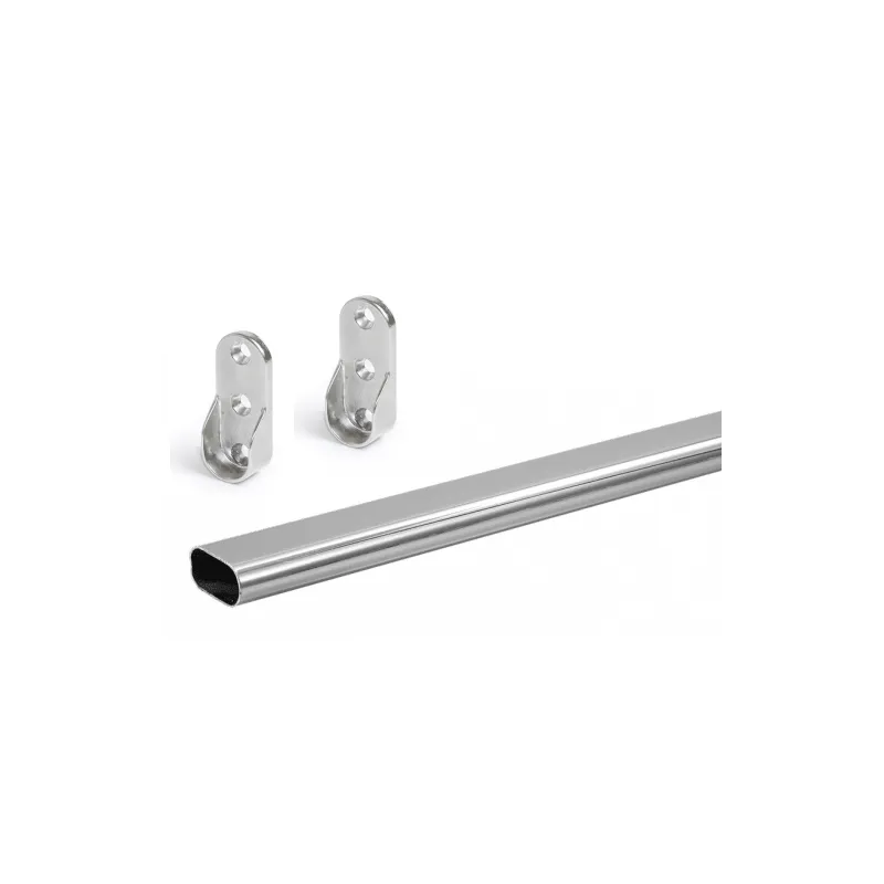 Set di bastone appendiabiti ovale da 1 m con 2 supporti / Cromo lucido