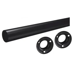 Set di asta appendiabiti rotonda da 1 m con 2 supporti / Nero opaco