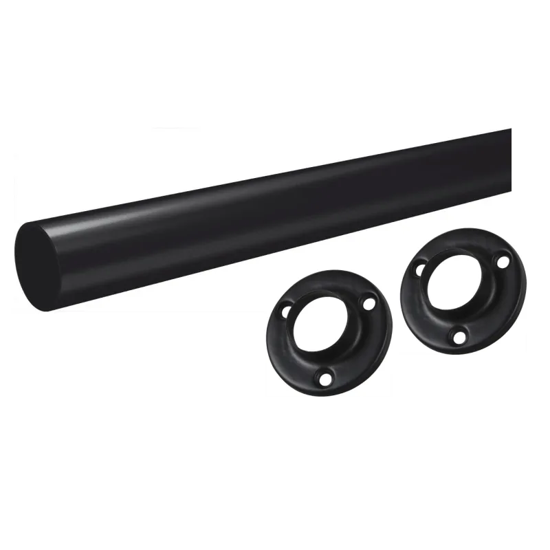 Set di asta appendiabiti rotonda da 1 m con 2 supporti / Nero opaco