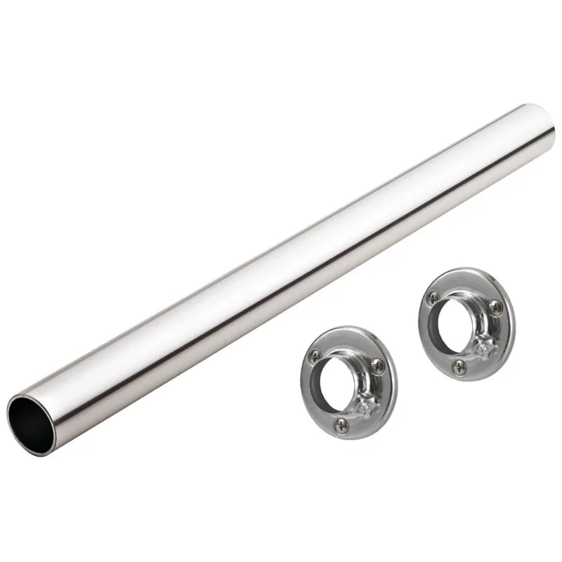 Set di bastone appendiabiti rotondo da 1 m con 2 supporti / Cromo lucido