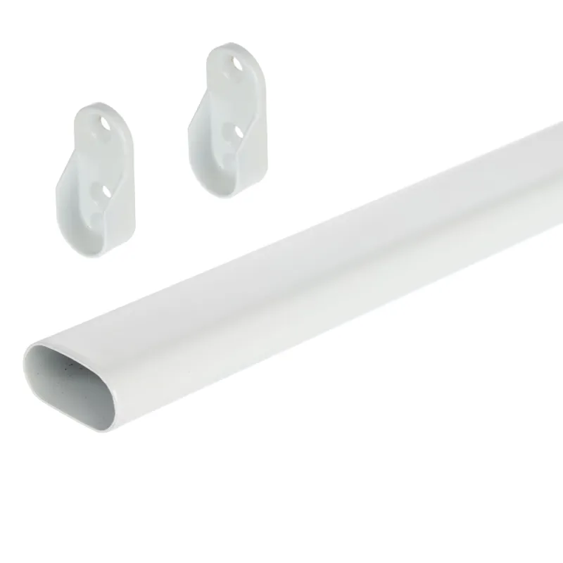 Set di barra appendiabiti ovale da 1 m con 2 supporti / Bianco opaco