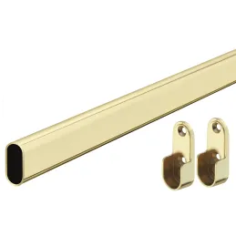 Set di 2 bastoni appendiabiti ovali da 1,25 m con supporti / Oro lucido