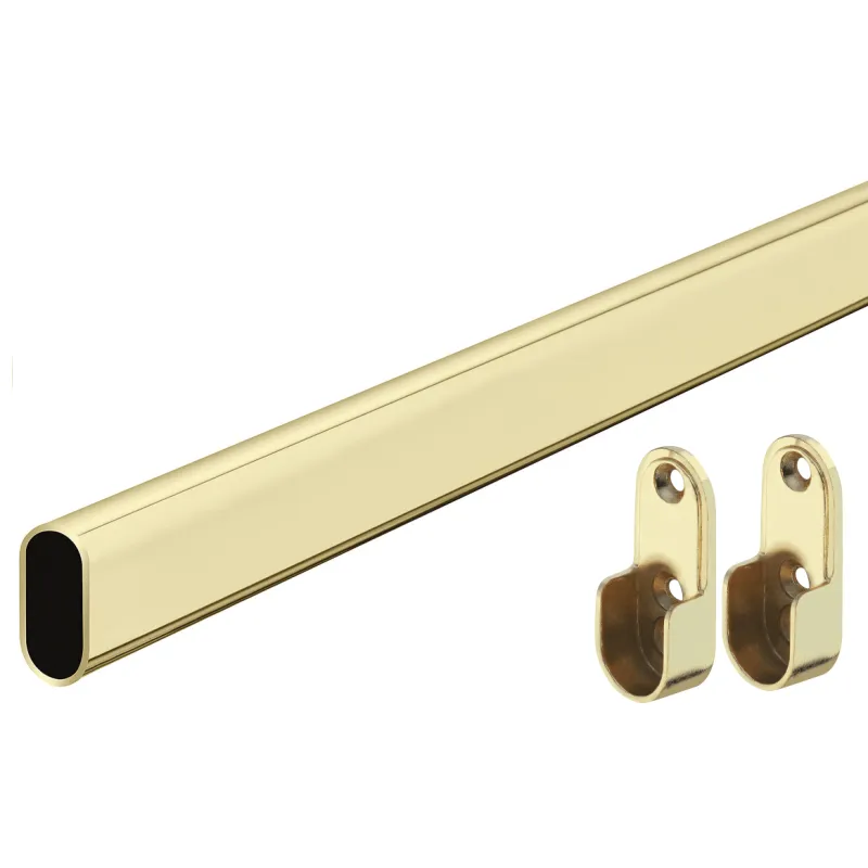 Set di 2 bastoni appendiabiti ovali da 1,25 m con supporti / Oro lucido