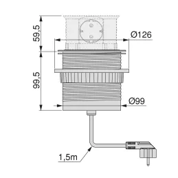 Presa elettrica estraibile VERTIKAL SCHUKO 3x 230V + 2x USB / Bianco opaco