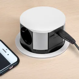 Presa elettrica estraibile VERTIKAL SCHUKO 3x 230V + 2x USB / Bianco opaco