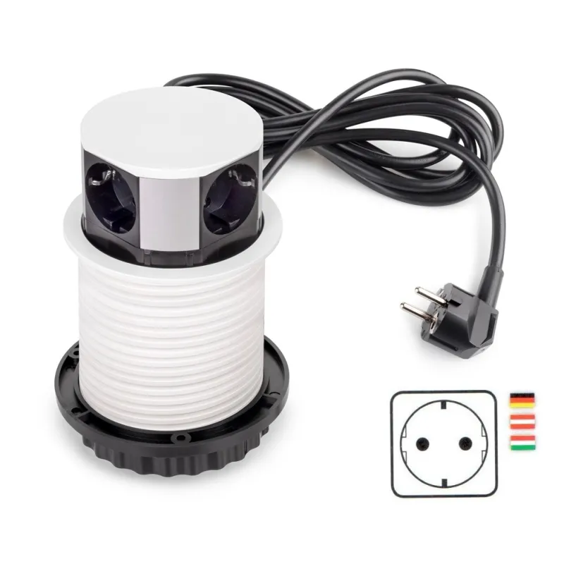 Presa elettrica estraibile VERTIKAL SCHUKO 3x 230V + 2x USB / Bianco opaco