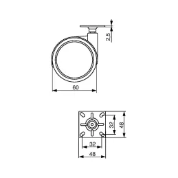 Rotella per mobili LUNO 60 mm senza freno / Grigia