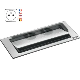 Presa elettrica a scomparsa EVOline BackFlip FRENCH + ricarica USB 1x / Effetto acciaio inox