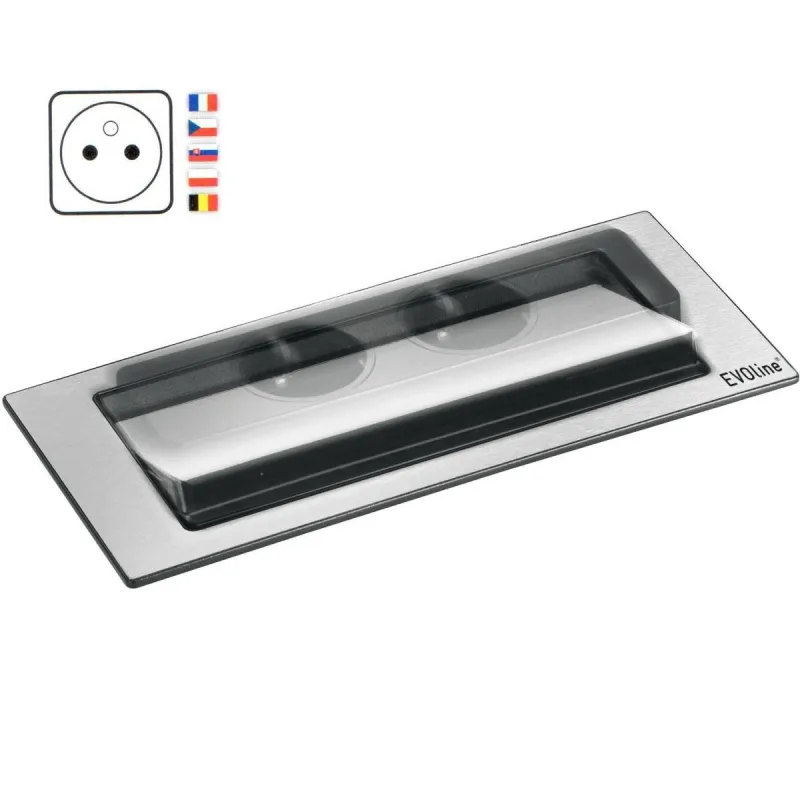 Presa elettrica a scomparsa EVOline BackFlip FRENCH + ricarica USB 1x / Effetto acciaio inox