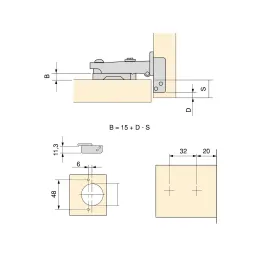 Cerniera a scodellino EXLUSIVE X91 con ammortizzazione e piastrina 3D nascosta