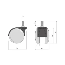Ruota per mobili nera con vite WORK – senza freno / 50 mm