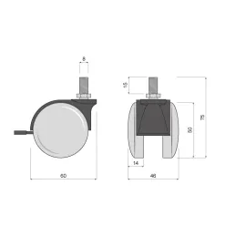 Ruota per mobili nera con vite WORK – con freno / 50 mm