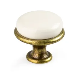 Pomello LUNAS / Ottone anticato - Bianco latte