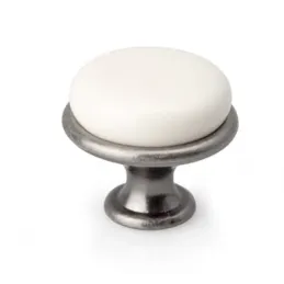 Pomello LUNAS / Argento anticato - Bianco latte