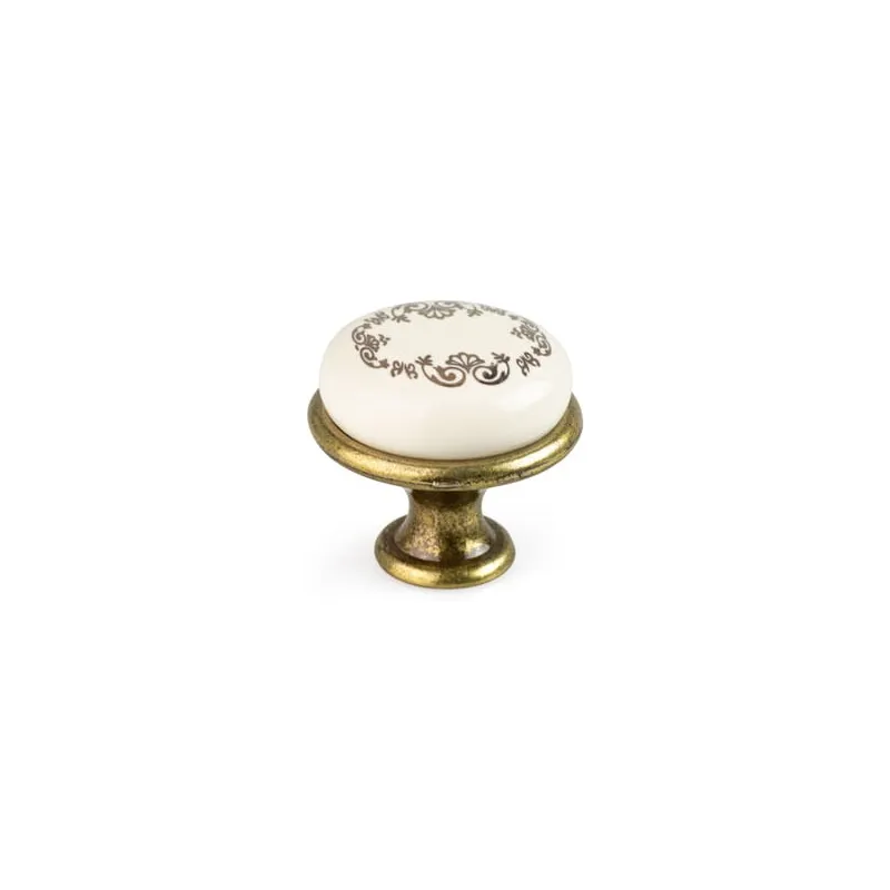 Pomolo a bottone LUNAS / Ottone antico – motivo ornamentale