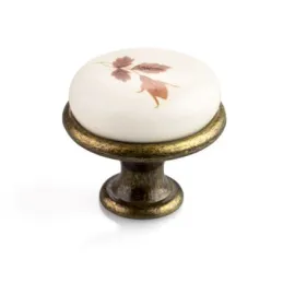 Pomolo a bottone LUNAS / Ottone anticato – motivo fiore marrone