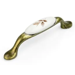 Maniglia LUNAS / Ottone anticato - motivo floreale marrone