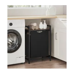 Cesto per la biancheria METALO UNO / Nero + legno marrone