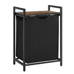 Cesto per la biancheria METALO UNO / Nero + legno marrone