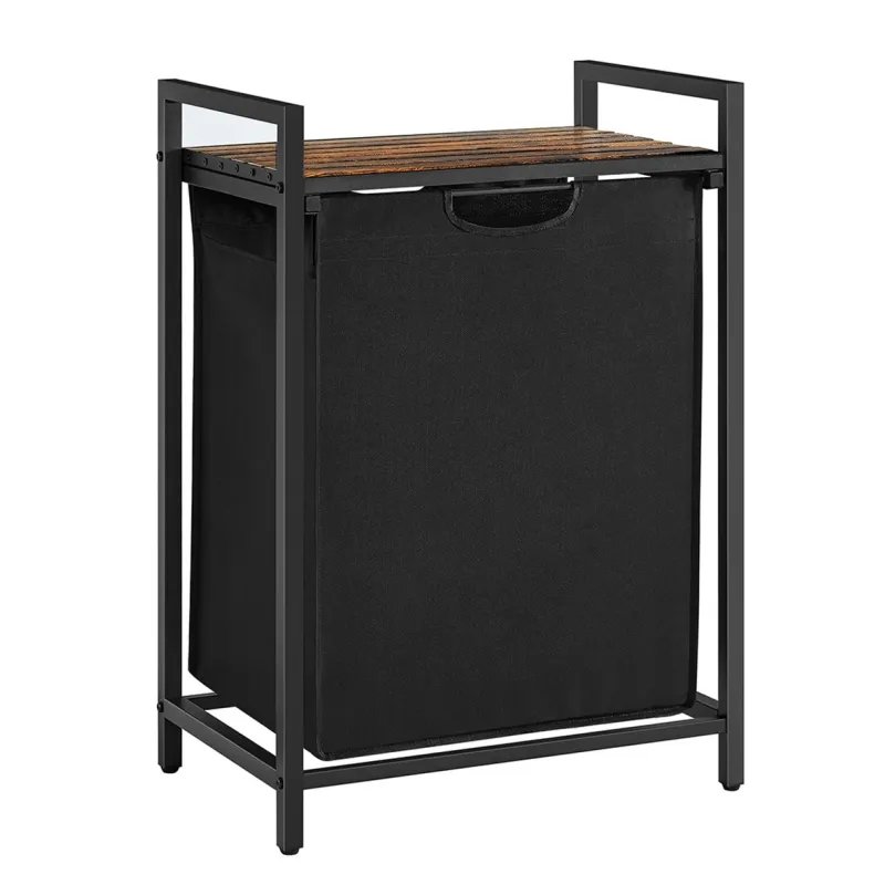 Cesto per la biancheria METALO UNO / Nero + legno marrone