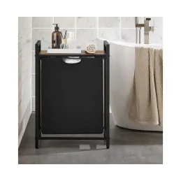 Cesto per la biancheria METALO UNO / Nero + legno marrone