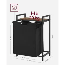 Cesto per la biancheria METALO UNO / Nero + legno marrone