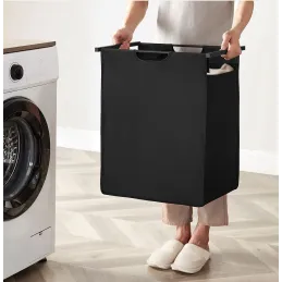 Cesto per la biancheria METALO UNO / Nero + legno marrone